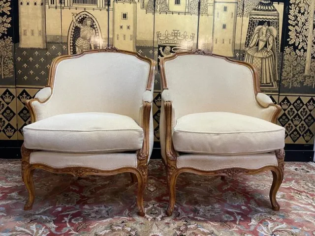 Pair of Louis XV style gondola armchairs