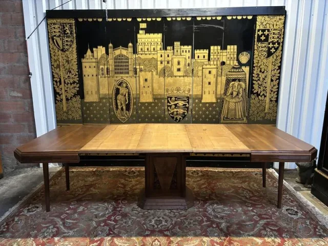 Table à manger art deco en noyer pied central