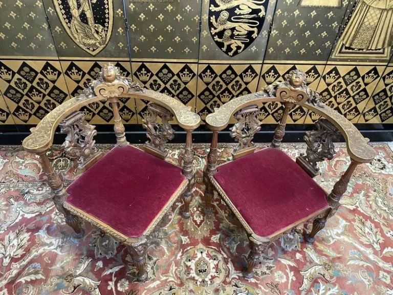 Pair of Italian carved wooden armchairs