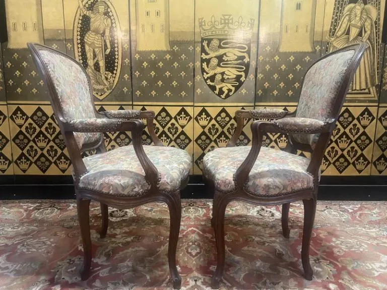 Pair of Louis XV style oak armchairs