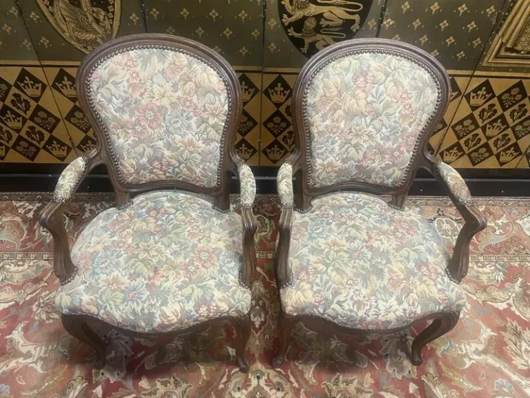 Pair of Louis XV style oak armchairs