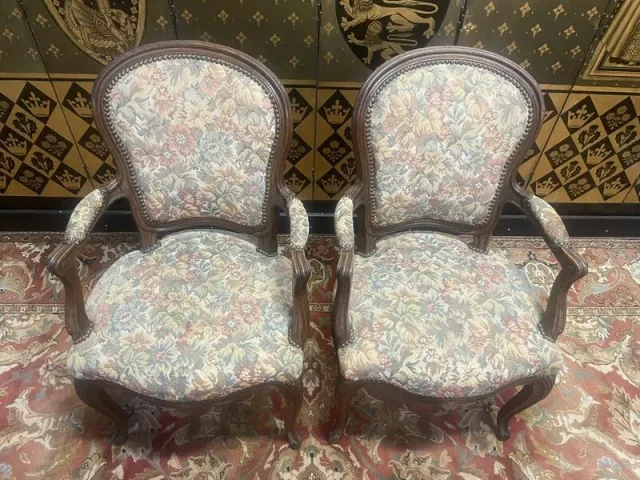 Pair of Louis XV style oak armchairs