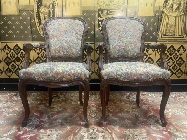 Pair of Louis XV style oak armchairs