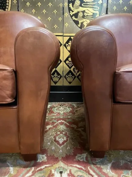 Pair of Havana leather club armchairs 1980