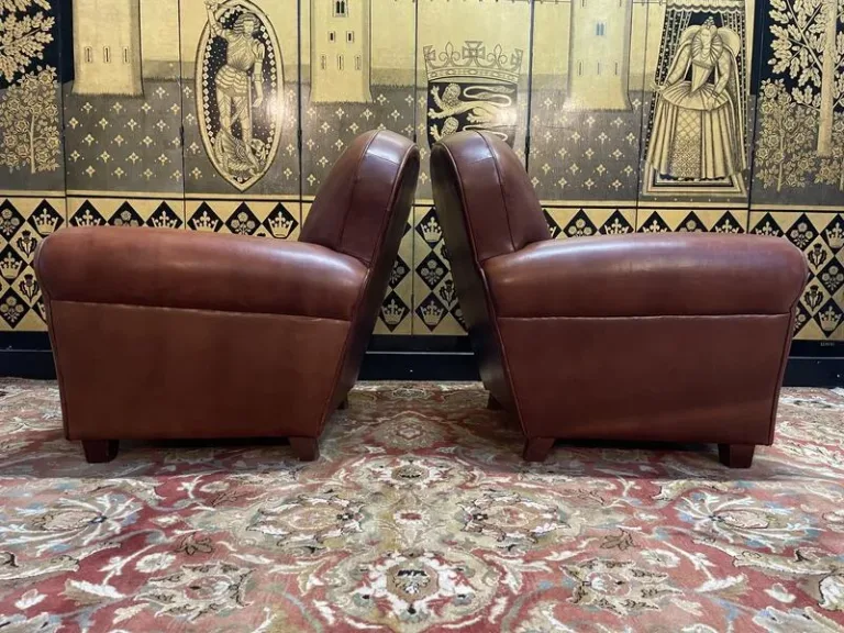 Pair of Havana leather club armchairs 1980