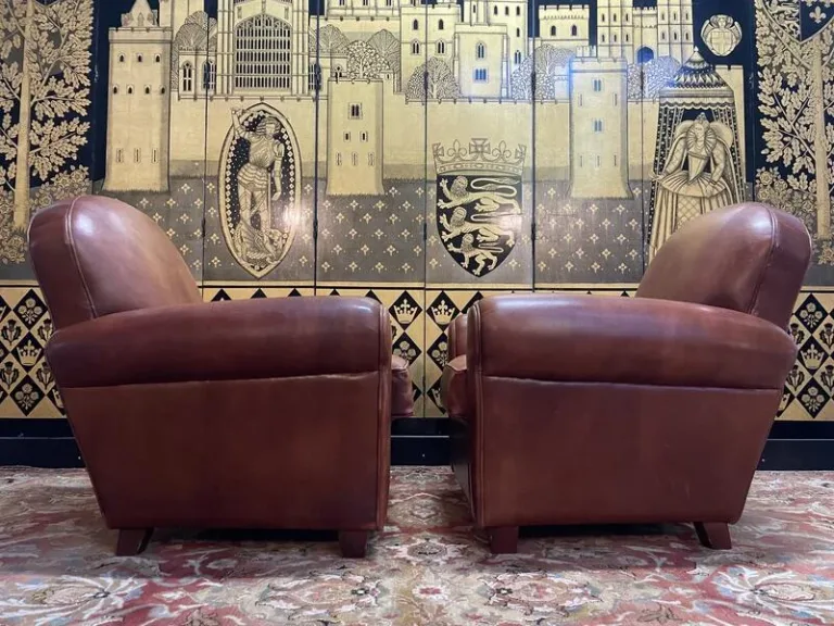 Pair of Havana leather club armchairs 1980