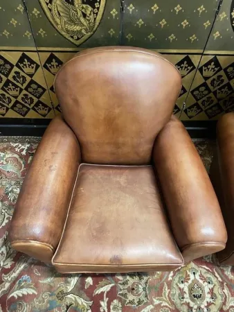 Pair of Havana leather club armchairs 1980