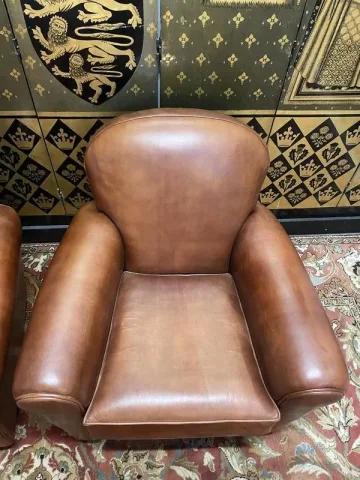 Pair of Havana leather club armchairs 1980