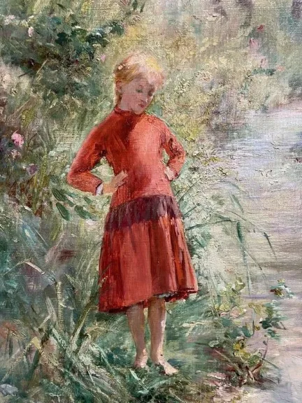 Tableau - Huile sur Toile René GUÉRIN 1891 "Jeune fille au jardin"