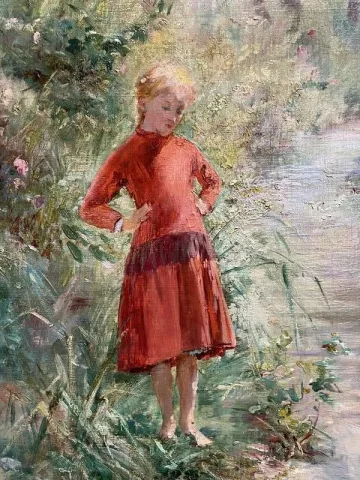 Tableau - Huile sur Toile René GUÉRIN 1891 "Jeune fille au jardin"