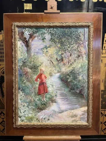 Tableau - Huile sur Toile René GUÉRIN 1891 "Jeune fille au jardin"
