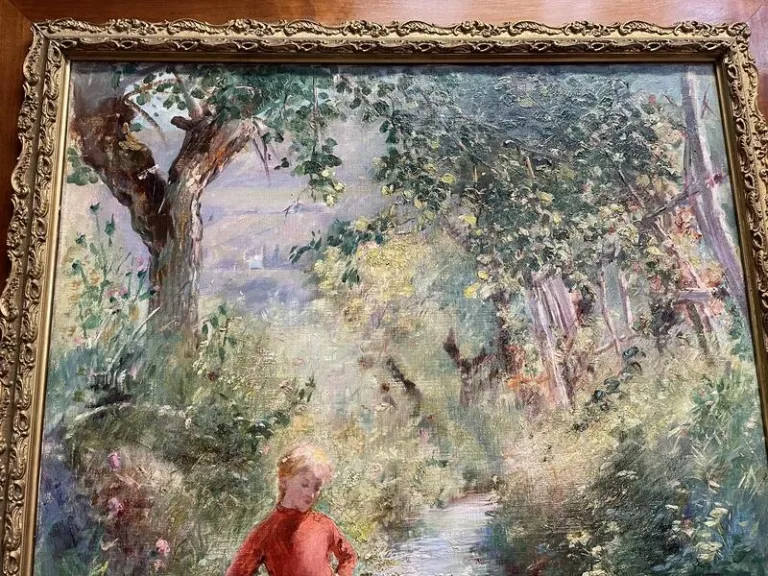 Tableau - Huile sur Toile René GUÉRIN 1891 "Jeune fille au jardin"
