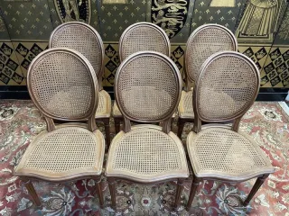 Set of 6 Louis XVI style medallion chairs in cane