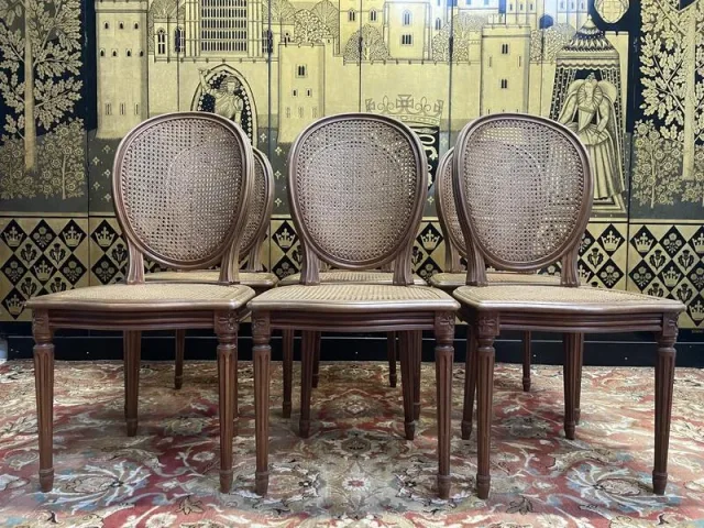 Set of 6 Louis XVI style medallion chairs in cane
