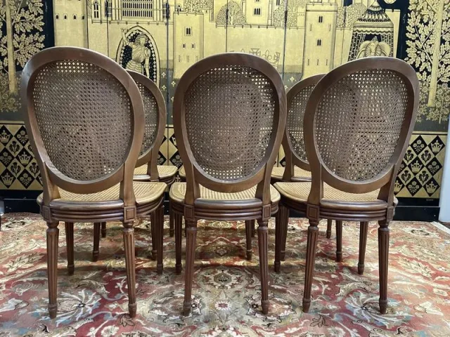 Set of 6 Louis XVI style medallion chairs in cane