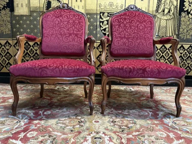 Pair of Louis XV style armchairs, 19th century.
