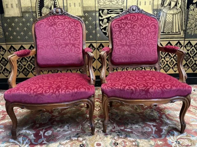 Pair of Louis XV style armchairs, 19th century.