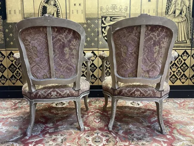 Pair of Louis XV style cabriolet armchairs in genoa velvet