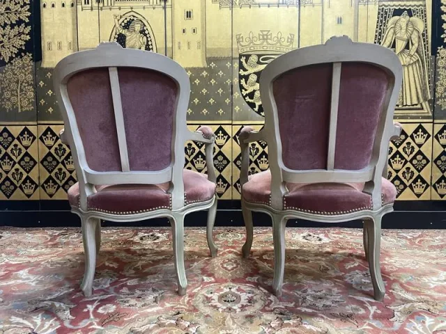 Pair of Louis XV style cabriolet armchairs with velvet upholstery