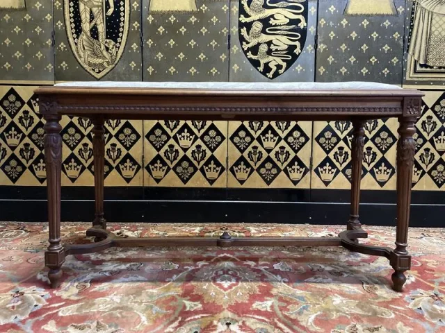 Louis XVI style piano bench with fabric seat