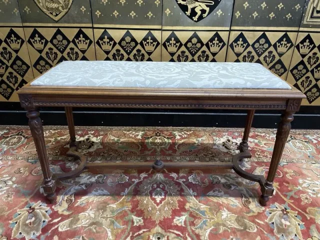 Louis XVI style piano bench with fabric seat