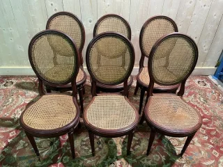 Set of 6 Louis XVI style medallion chairs in mahogany and cane