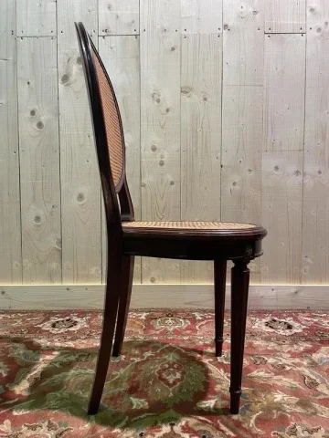 Set of 6 Louis XVI style medallion chairs in mahogany and cane
