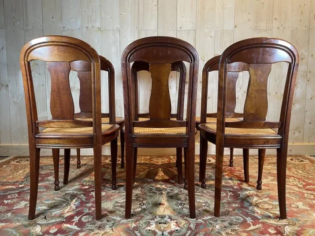 Set of 6 Louis Philippe chairs in cherry wood and cane