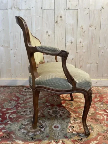 Canapé - Banquette de style Louis XV velours vert