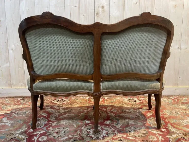Canapé - Banquette de style Louis XV velours vert