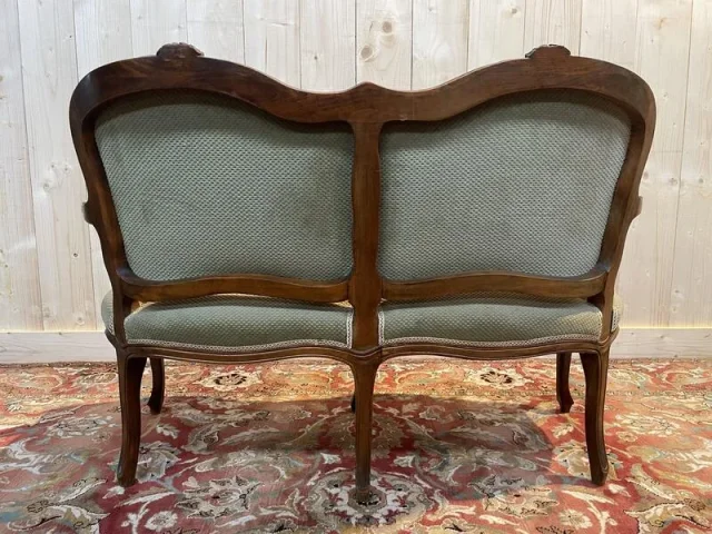 Canapé - Banquette de style Louis XV velours vert