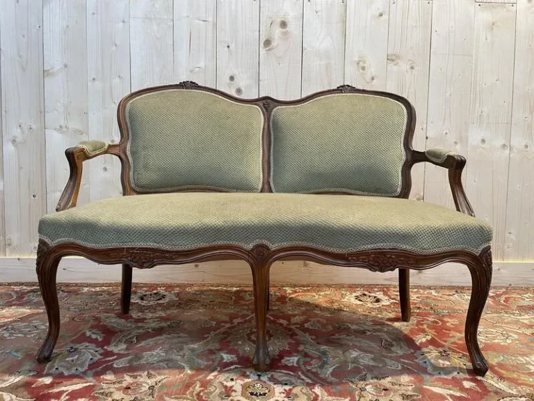 Canapé - Banquette de style Louis XV velours vert