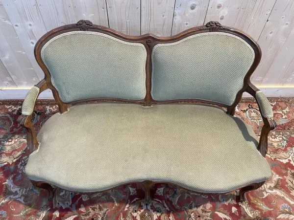 Canapé - Banquette de style Louis XV velours vert