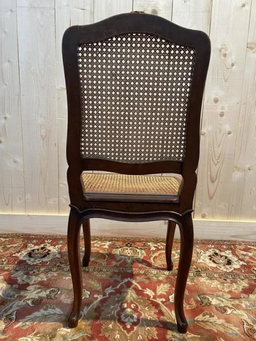 Set of 6 Louis XV chairs in walnut and cane