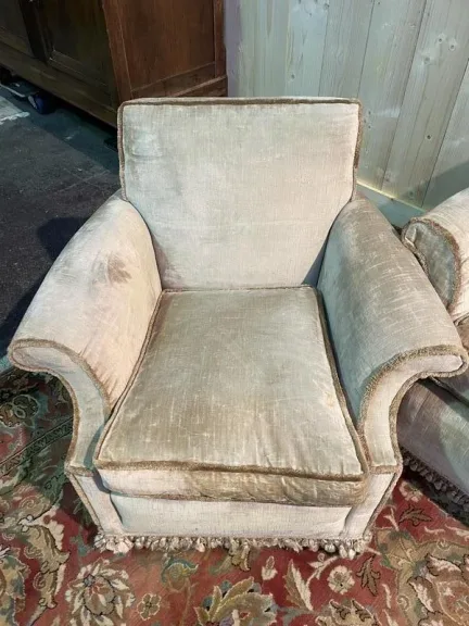Salon canapé et paire de fauteuils velours  Napoléon III