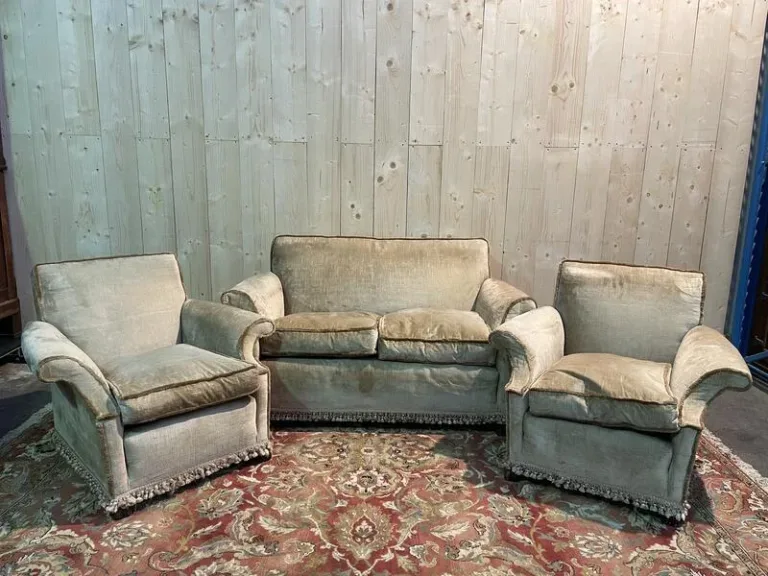 Salon canapé et paire de fauteuils velours  Napoléon III