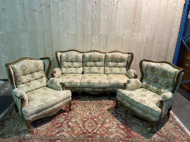 Louis XV style living room sofa and pair of armchairs