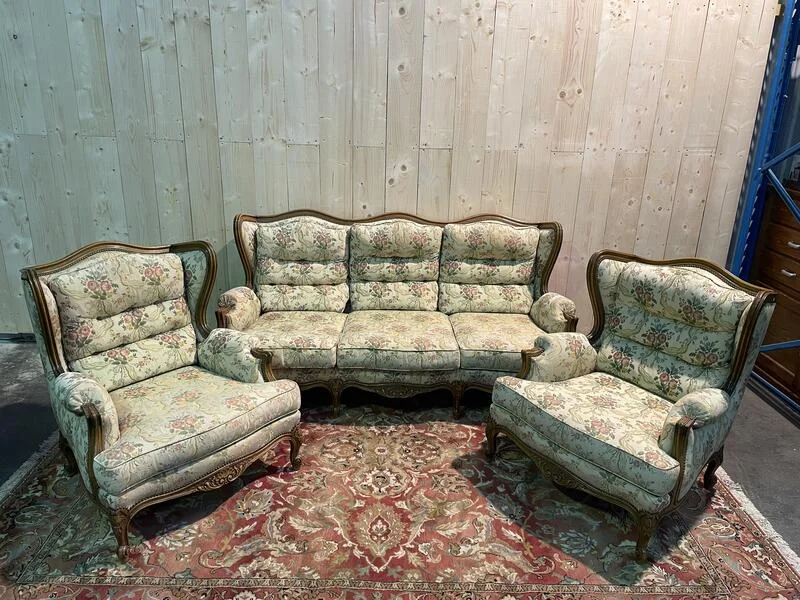 Louis XV style living room sofa and pair of armchairs