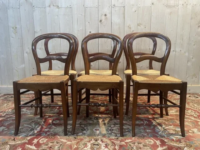 Set of 6 Louis Philippe straw chairs
