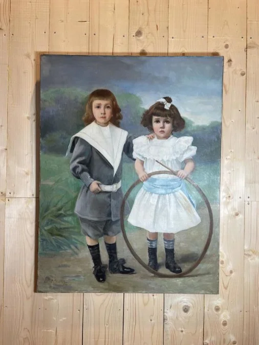 Oil on canvas Cyprien Boulet Portrait of children