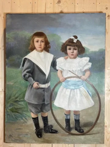 Huile sur Toile Cyprien Boulet Portrait d'enfants