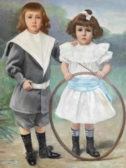 Huile sur Toile Cyprien Boulet Portrait d'enfants