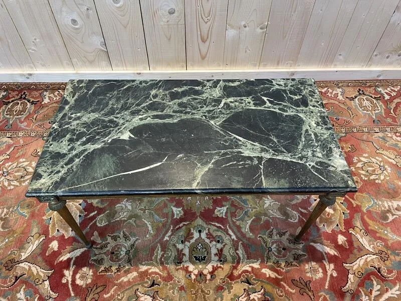 Louis XVI style coffee table in gilded brass and marble