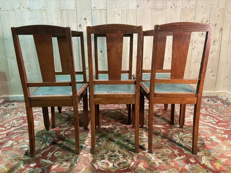 Série de 6 chaises cannées art déco