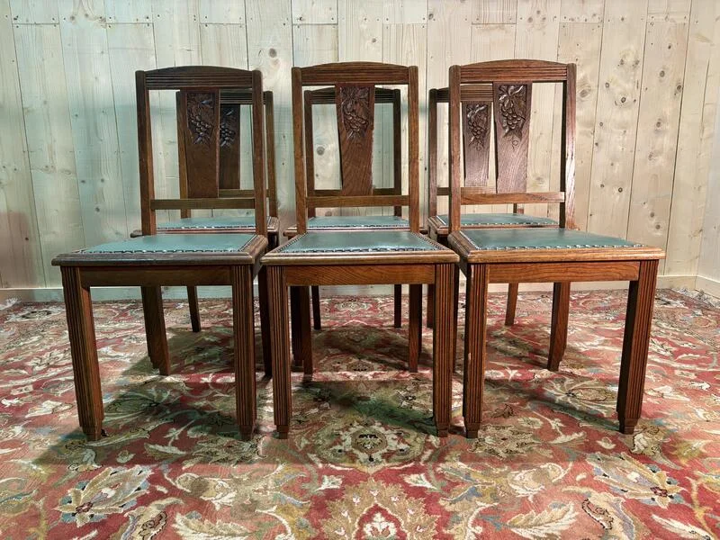 Série de 6 chaises cannées art déco