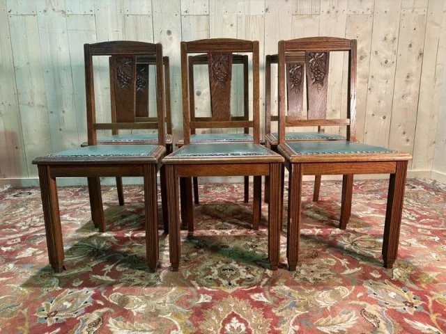 Série de 6 chaises cannées art déco