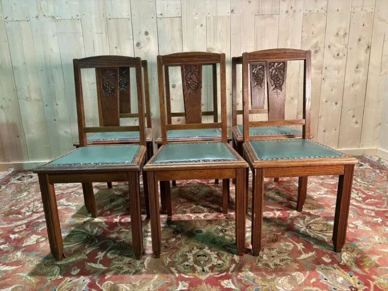 Série de 6 chaises cannées art déco