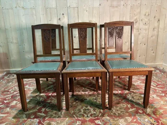 Série de 6 chaises cannées art déco