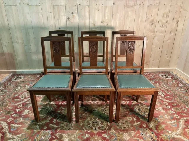 Série de 6 chaises cannées art déco