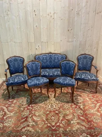 Salon Louis XV velours bleu